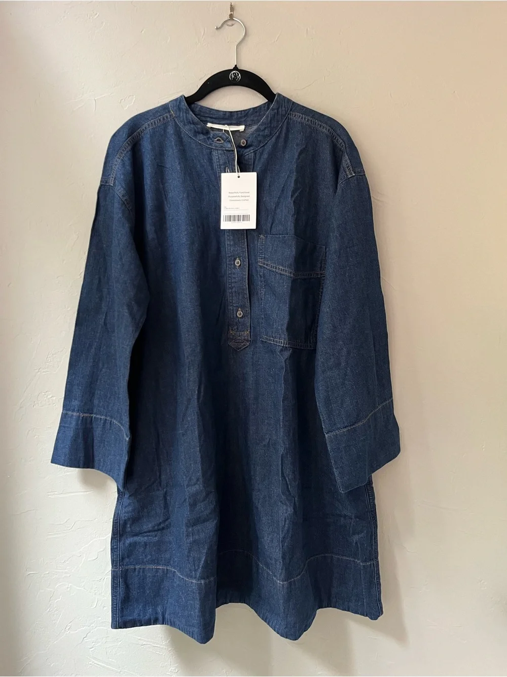EVERLANE THE DENIM POPOVER DRESS IN DARK INDIGO L